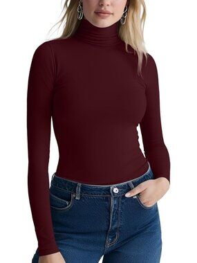 Fitted Long Sleeve Turtleneck Top for Women - Stretchy Short Sleeve Tee Shirt